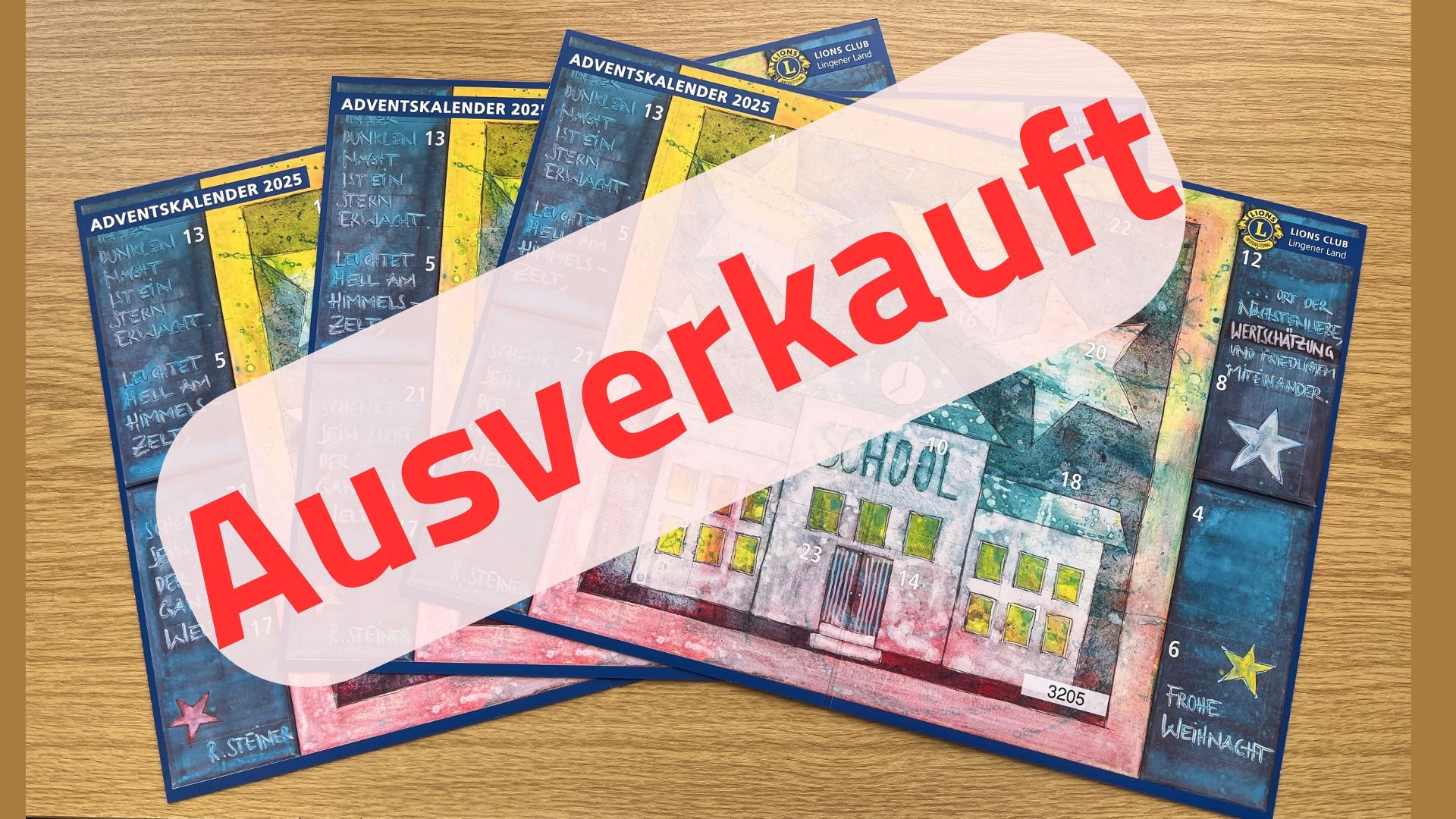 Lions Club Adventskalender Bild mit "Ausverkauft" in quer darüber