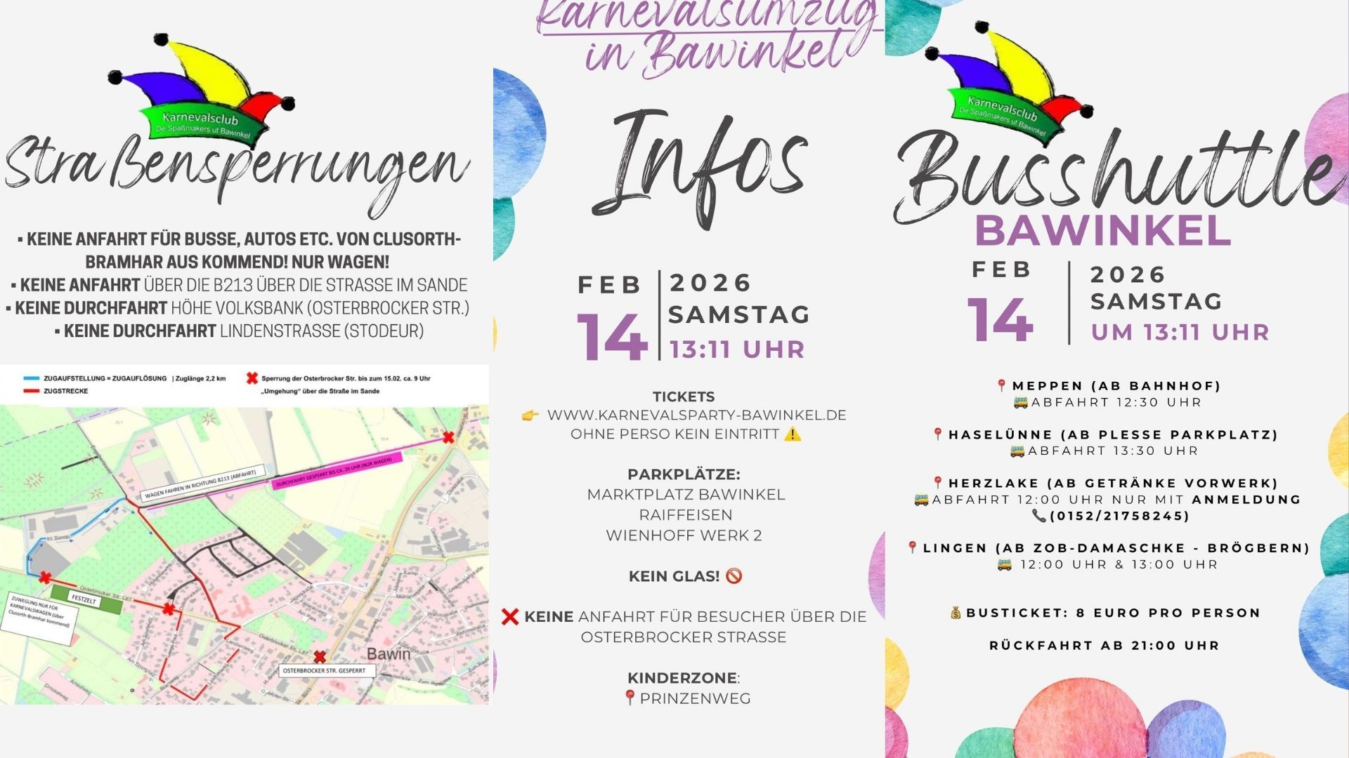 3 Bilder von Infos, Straßensperrungen und Busshuttle