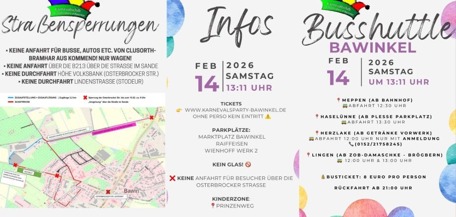 3 Bilder von Infos, Straßensperrungen und Busshuttle