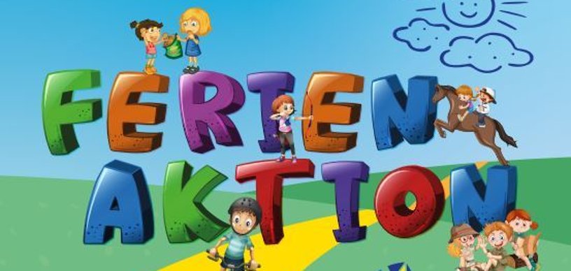 Buntes KI-Bild mit dem Wort "Ferienaktion"