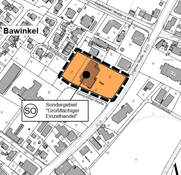 Planausschnitt des Sondergebiets "Großflächiger Einzelhandel"