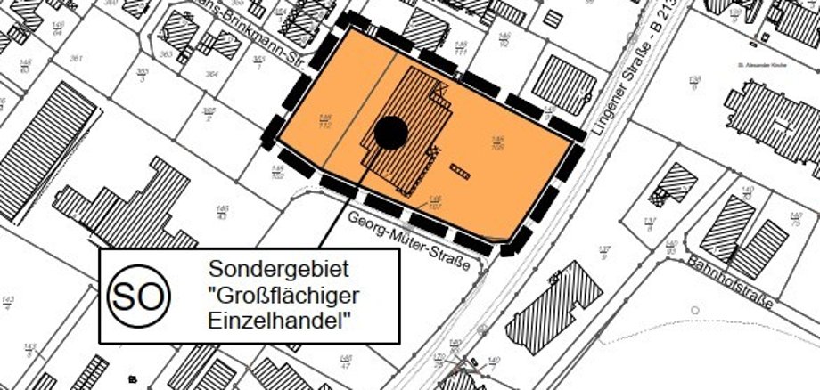 Planausschnitt des Sondergebiets "Großflächiger Einzelhandel"