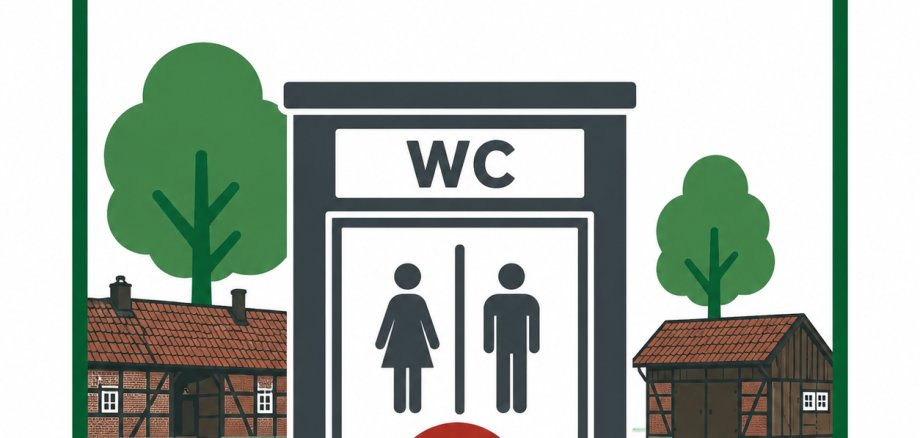 Auf dem Bild ist das Torhaus mit der Remise zu sehen mit dem Hinweis, dass die WC-Anlage vorübergehend geschlossen ist