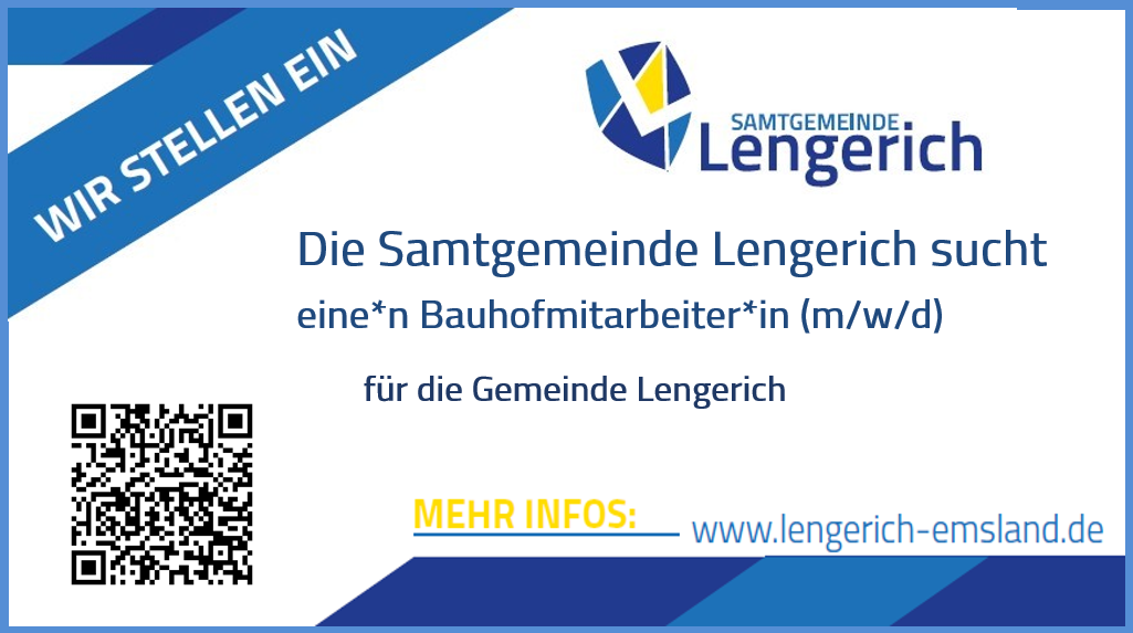 Schriftzug "Die Samtgemeinde Lengerich sucht eine*n Bauhofmitarbeiter*in"