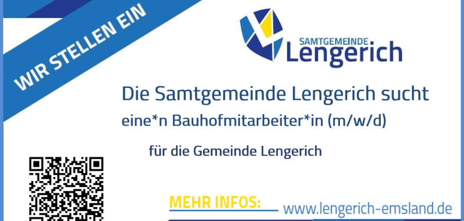 Schriftzug "Die Samtgemeinde Lengerich sucht eine*n Bauhofmitarbeiter*in"