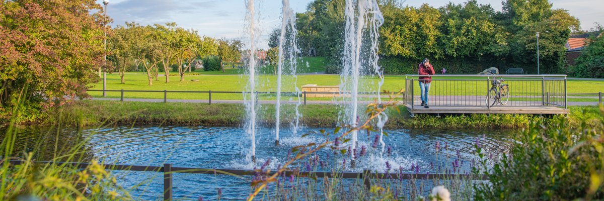 Blick auf den Bürgerpark mit Wasserspiel