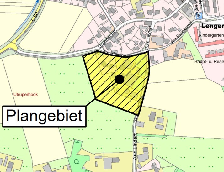 Übersichtsplan vom Geltungsbereich der 57. Änderung des Flächennutzungsplanes der Samtgemeinde Lengerich und des Bebauungsplan Nr. 33 „Hofstelle Albers“ Gemeinde Lengerich