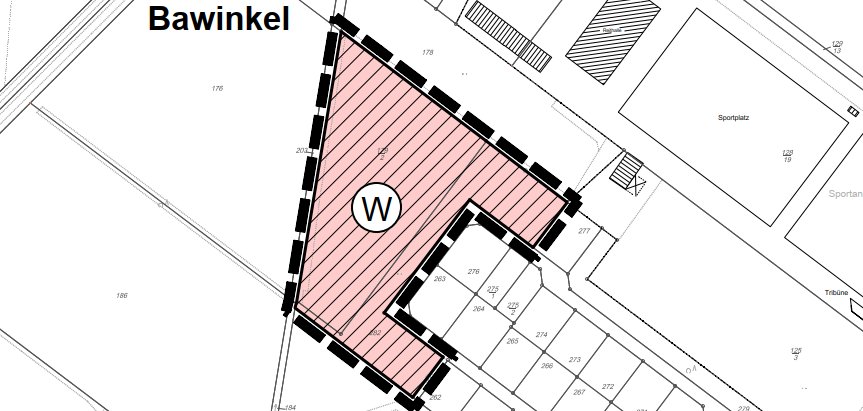 Ansicht auf die Planunterlage unmaßstäblich zum Bebauungsplan Nr. 45 „Nördlich Müters Teich“, Gemeinde Bawinkel 