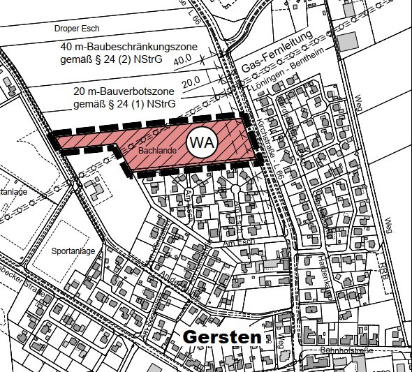 Geltungsbereich  69. Änderung des Flächennutzungsplanes der Samtgemeinde Lengerich und des Bebauungsplanes Nr. 12 „Am Esch III“ der Gemeinde Gersten