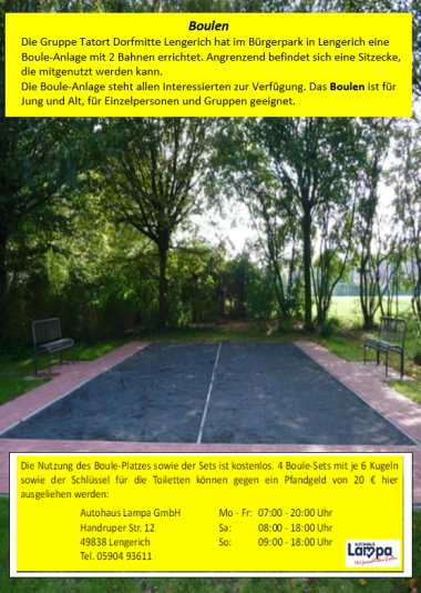 Flyer mit Infos über die Boule-Anlage