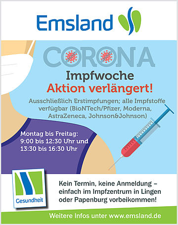 Die Impfwoche in den Impfzentren wurde verlängert. Von Montag bis Freitag von 9:00 bis 12:30 und 13:30 bis 16:30 Uhr kann man einfach in den Impfzentren vorbeikommen. Ohne Termin und Anmeldung.